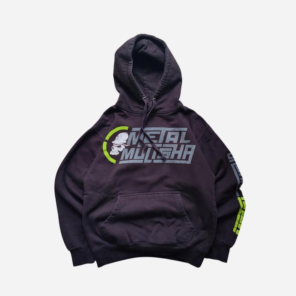 Y2K Metal Mulisha black hoodie with details on front and sleeve